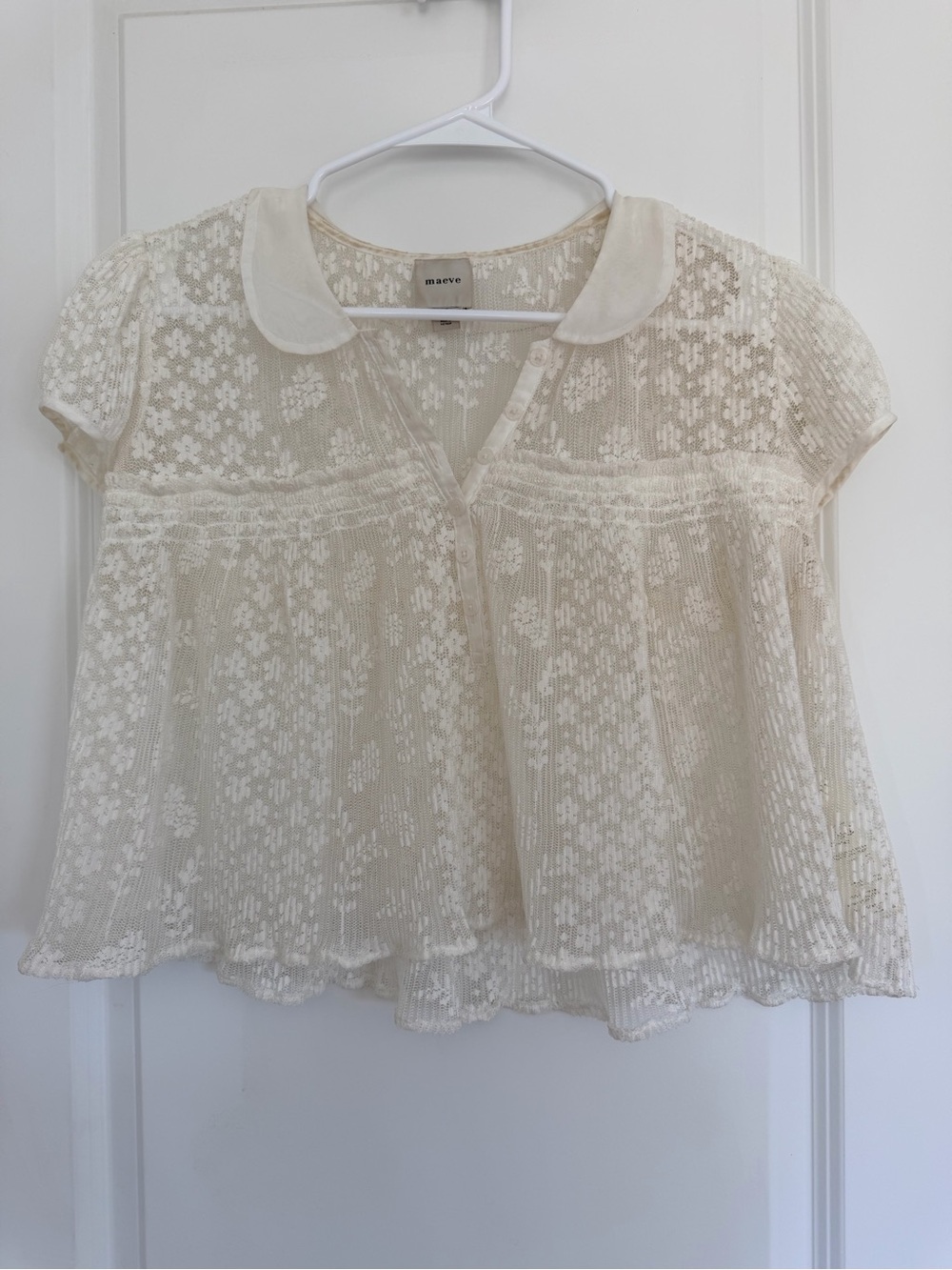 Maeve Ivory Lace Peter Collar Babydoll Blouse